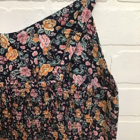 Linen blend 56% 𝅺Old Navy babydoll sun dress liberty floral flowers Smock Large - Picture 3 of 8